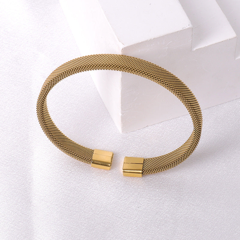 Wholesale Simple Steel Wire Braided C-shaped Bracelet Mesh Chain Titanium Steel Open Versatile Charm Bracelet